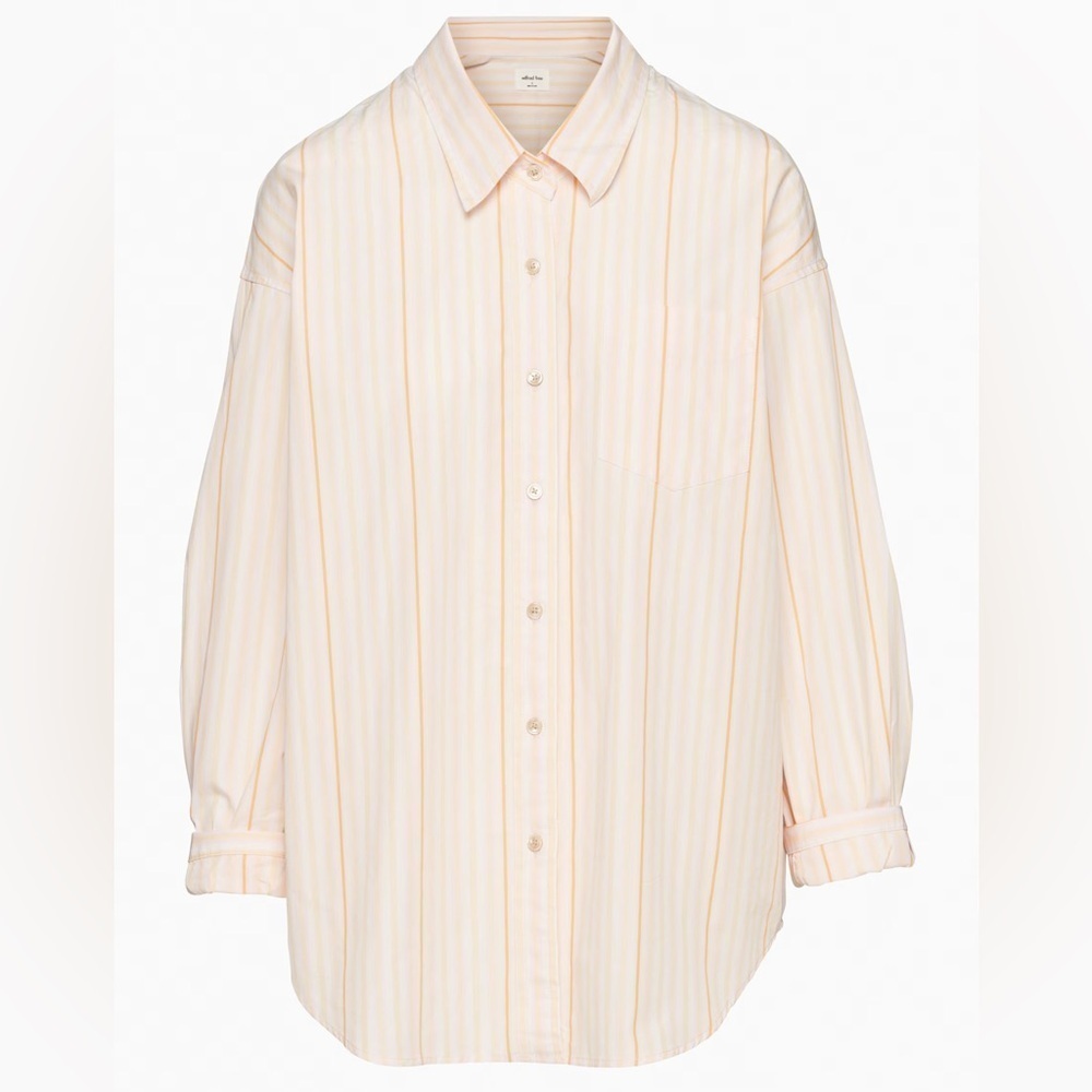 Aritzia Wilfred Free Relaxed Button Up Cotton Shirt NWT Barlowe Aprc/Lilac Sz XS